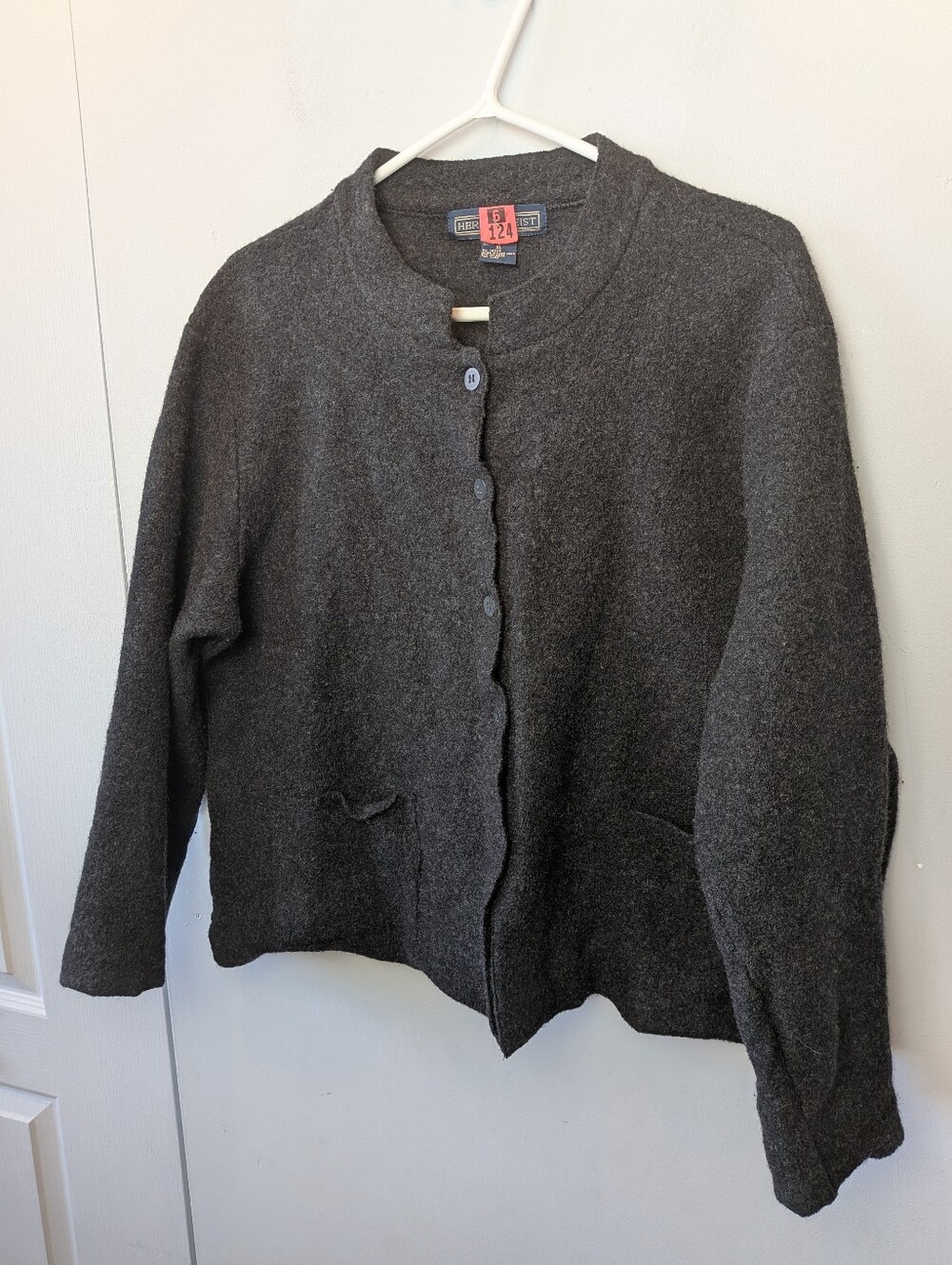 HERMAN GEIST Vintage 100% Wool Women Sweater Button Closure Size XL Dark Gray